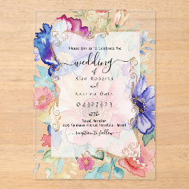 Boho Vibrant  Flowers Flat Invitation Frame Acryl Uitnodigingen