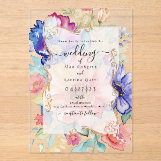 Boho Vibrant  Flowers Flat Invitation Frame Acryl Uitnodigingen