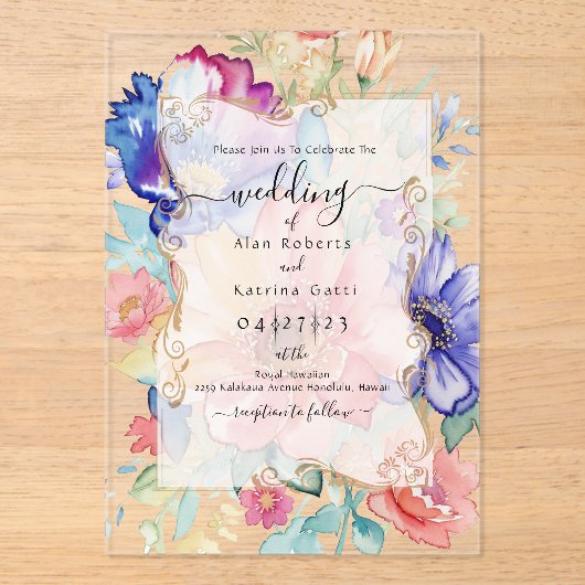 Boho Vibrant  Flowers Flat Invitation Frame Acryl Uitnodigingen (Voorkant)