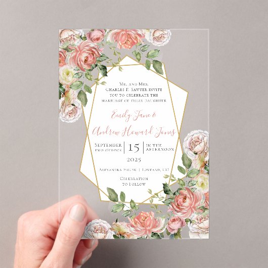 Boho Victoriaans Roos geometrische gouden Lijst br Acryl Uitnodigingen (Insitu (Draagbaar))