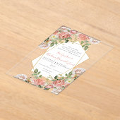 Boho Victoriaans Roos geometrische gouden Lijst br Acryl Uitnodigingen (Laagn)