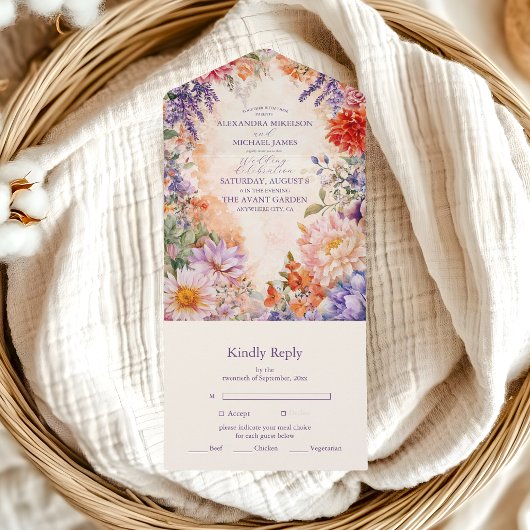 Boho Victoriaans Royal Floral Wedding All In One Uitnodiging