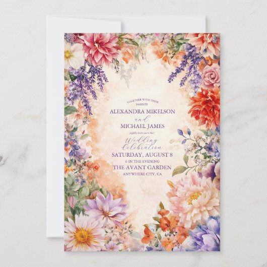 Boho Victoriaans Royal Floral Wedding Kaart (Voorkant)