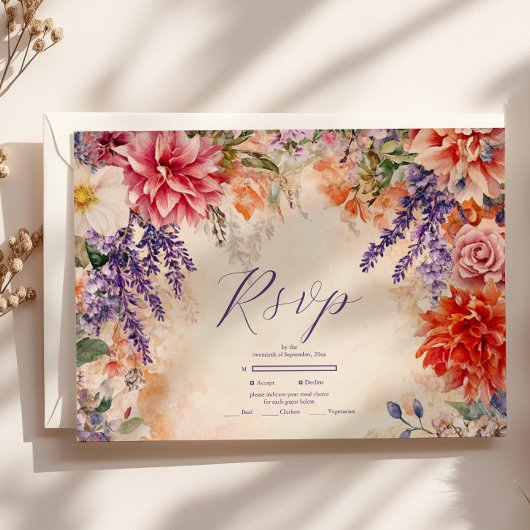 Boho Victoriaans Royal Floral Wedding RSVP Kaartje
