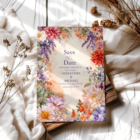 Boho Victoriaanse Koninklijke Bloemige Bruiloft  Save The Date