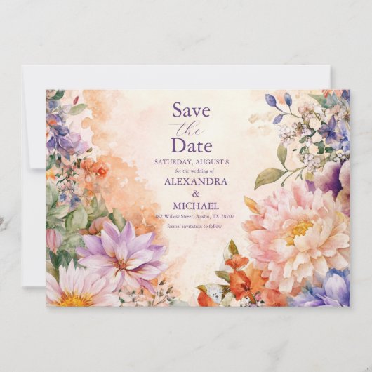 Boho Victoriaanse Koninklijke Bloemige Bruiloft Save The Date (Voorkant)