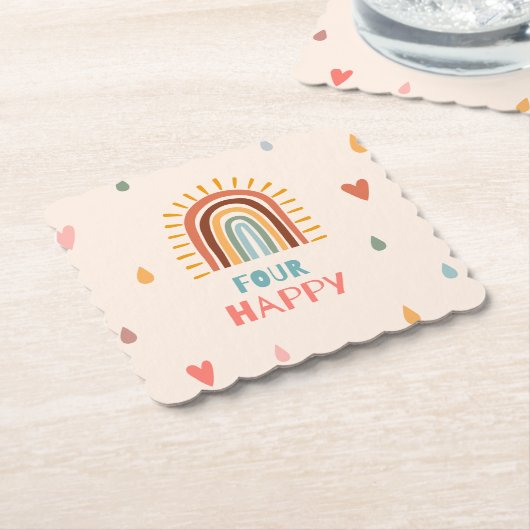 Boho Vier Vierde Verjaardag regenboog Kartonnen Onderzetters (Gebogen)