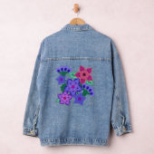 Boho Vilt Look Paarse Roze Blauwe Bloemen Mooi Denim Jacket (Hangar)