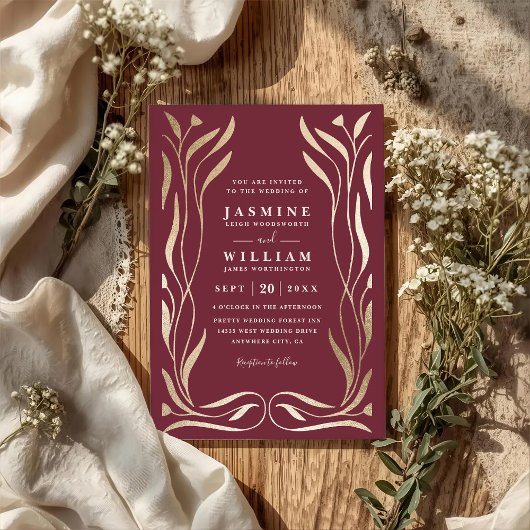 Boho Vine Floral Luxury Elegant QR Code Wedding Kaart