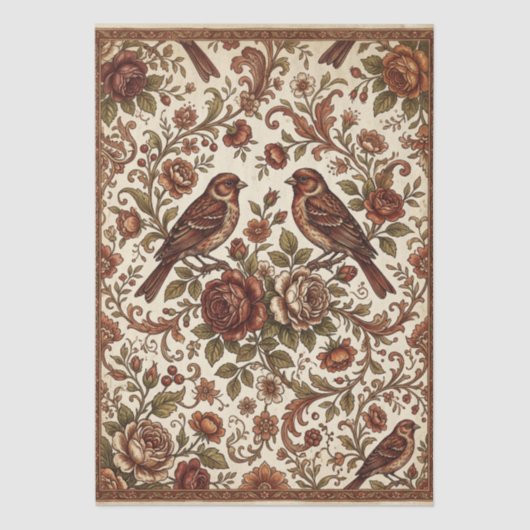 Boho Vintage Birds & Florals Tissuepapier (Voorkant)