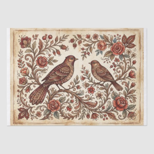 Boho Vintage Birds & Florals Tissuepapier (Voorkant)