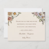 Boho vintage bloem beige baby shower bedankkaart (Achterkant)