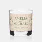 Boho Vintage Bloem Botanische Bruiloft Whisky Glas (Voorkant)