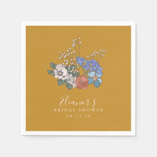 Boho Vintage Bloem Geel Aangepaste Bruiloft Bruids Servet (Voorkant)