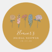 Boho Vintage Bloemen Geel Aangepaste Bruidsdouche  Ronde Sticker (Voorkant)