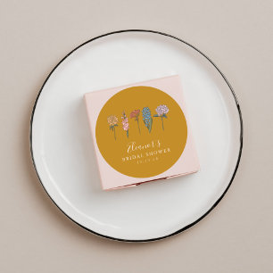 Boho Vintage Bloemen Geel Aangepaste Bruiloft Fees Ronde Sticker