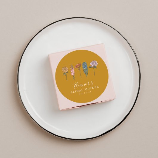 Boho Vintage Bloemen Gele Aangepaste Bruidsdouche  Ronde Sticker