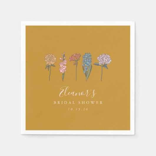Boho Vintage Bloemen Gele Aangepaste Bruiloft Fees Servet (Voorkant)