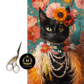 Boho Vintage Bloemen Veren Zwarte Kat Decoupage Tissuepapier