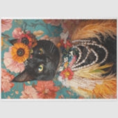 Boho Vintage Bloemen Veren Zwarte Kat Decoupage Tissuepapier (Voorkant)
