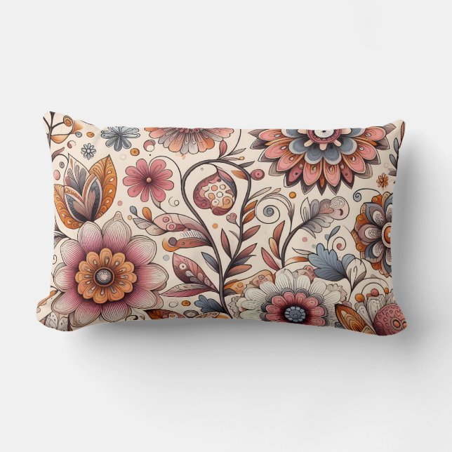 Boho Vintage Bloemenkussen Kussen (Voorkant)