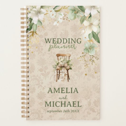 Boho Vintage Bloemige Botanische Bruiloft Planner (Voorkant)