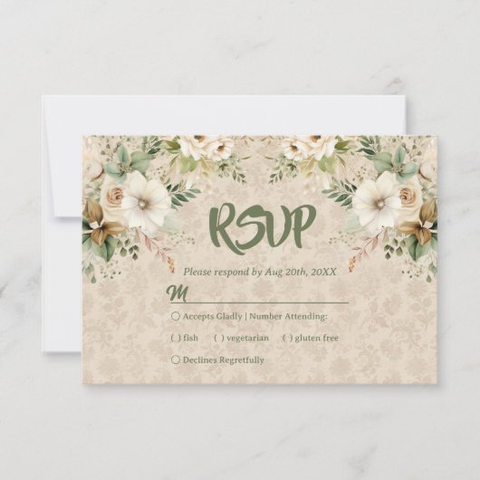Boho Vintage Floral Botanical Wedding RSVP Card (Voorkant)