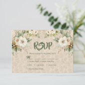 Boho Vintage Floral Botanical Wedding RSVP Card (Staand voorkant)