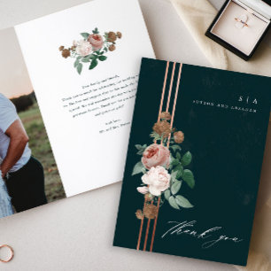 Boho vintage floral bruiloft foto bedankt kaart