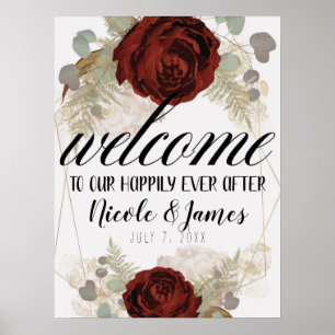Boho Vintage Glam Botanisch Bloemig Welkom Huwelij Poster