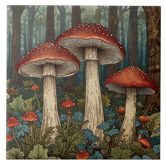 Boho vintage paddenstoelen boswoud tegeltje (Voorkant)