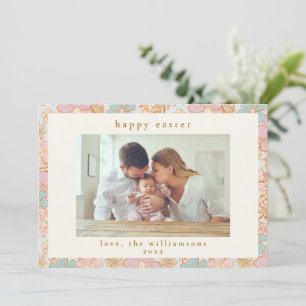 Boho Vintage Pastel Roze Blauwe Bloemachtige Paasf Feestdagenkaart