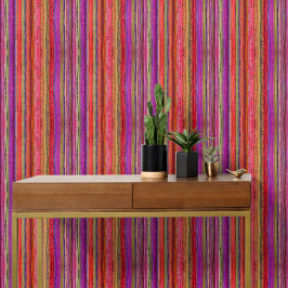 Boho Vintage Rood Paars Strepen -  Behang