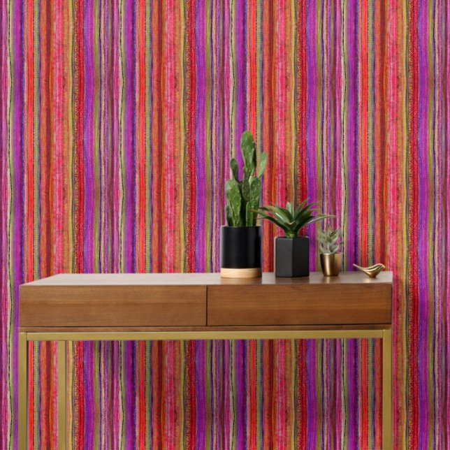 Boho Vintage Rood Paars Strepen -  Behang (Creator heeft geüpload)