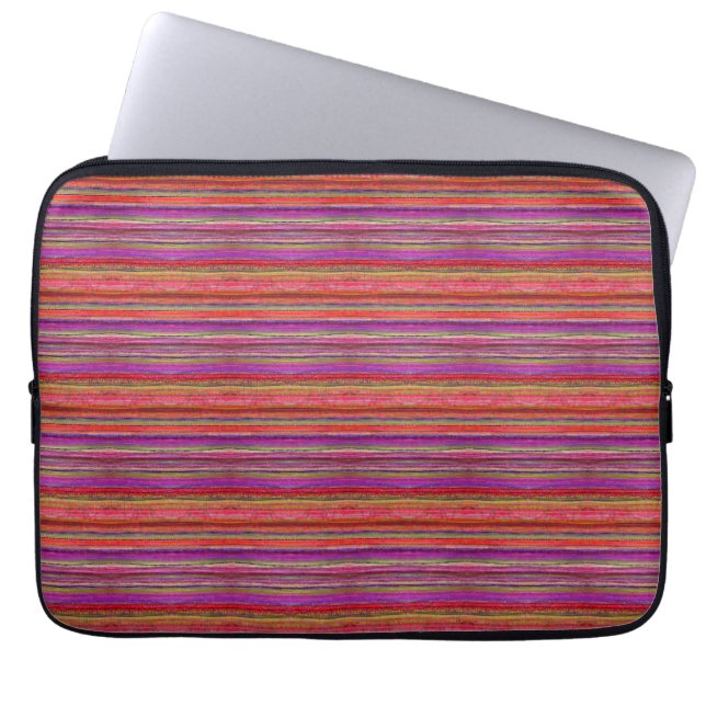 Boho Vintage Rood Paars Strepen -  Laptop Sleeve (Voorkant)