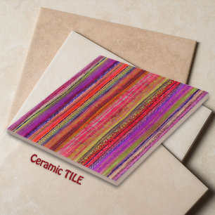 Boho Vintage Rood Paars Strepen -  Tegeltje
