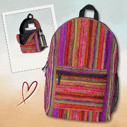 Boho Vintage Rood Paarse Strepen - Bedrukte Rugzak