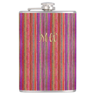 Boho Vintage Rood Paarse Strepen -  Heupfles