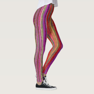 Boho Vintage Rood Paarse Strepen - Leggings
