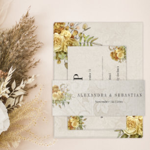 Boho Vintage Shabby Chic Gouden Rozen Uitnodigingen Wikkel