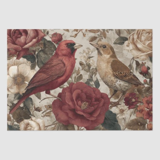 Boho Vintage Vogels & Bloemen Tissuepapier (Voorkant)