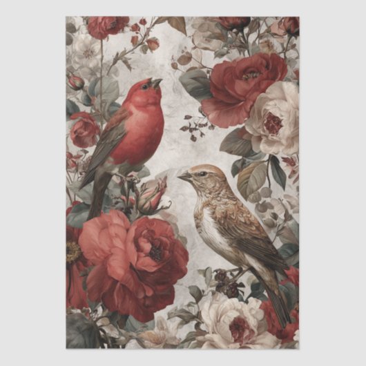 Boho Vintage Vogels & Bloemen Tissuepapier (Voorkant)