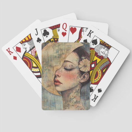Boho Vintage Vrouw en Halve Maan Pokerkaarten (Achterkant)