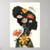 Boho Vintage Vrouwelijk Portret met Wilde Bloemen Poster (Voorkant)