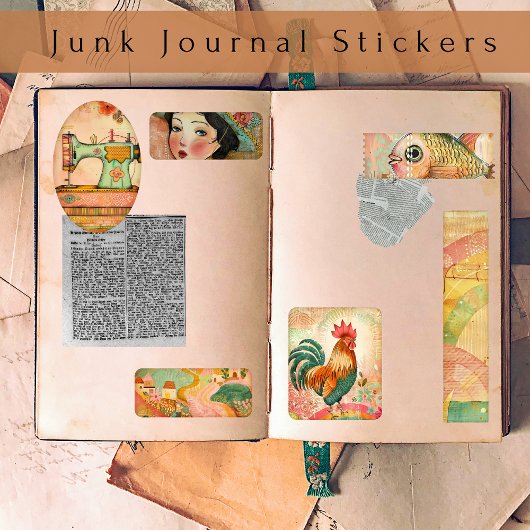 Boho Vintage Waterverf Roze Junk Journal Sticker