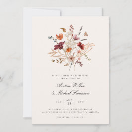 Boho Vintage Wilde Bloem Herfst Bruiloft Kaart