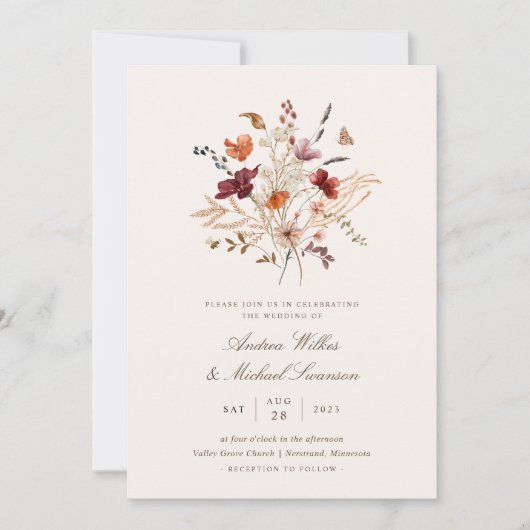 Boho Vintage Wilde Bloem Herfst Bruiloft Kaart (Voorkant)