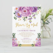 Boho Violet Gold Floral Girl Baby shower per post Kaart (Staand voorkant)