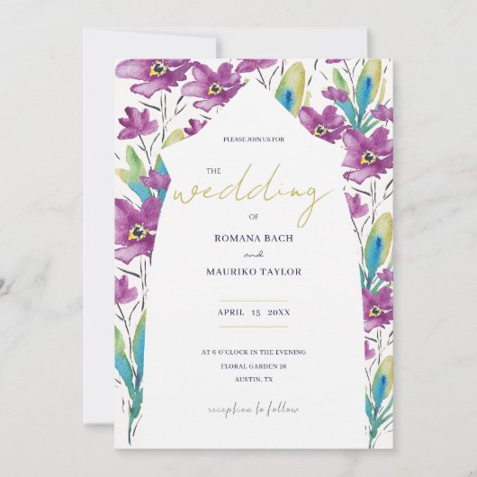 Boho Violet Turquoise Wildflower Waterverf Kunst Kaart (Voorkant)