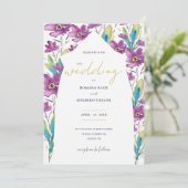 Boho Violet Turquoise Wildflower Waterverf Kunst Kaart (Staand voorkant)